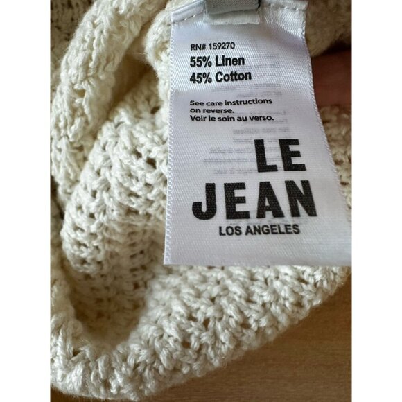 Le Jean NWT Linen Crochet Top in Sand Size 4 Half Sleeve Sweetheart Neckline - Picture 7 of 11